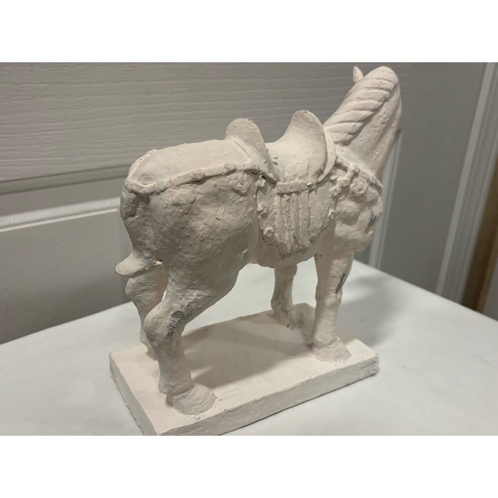 White Horse Sculpture Equestrian Decor Carved Wood Gesso Chinoiserie Statue - Picture 13 of 15